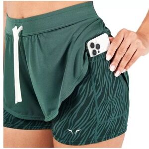 SQUATWOLF WRAP 2 IN 1 RUNNING SHORT green built in biker shorts